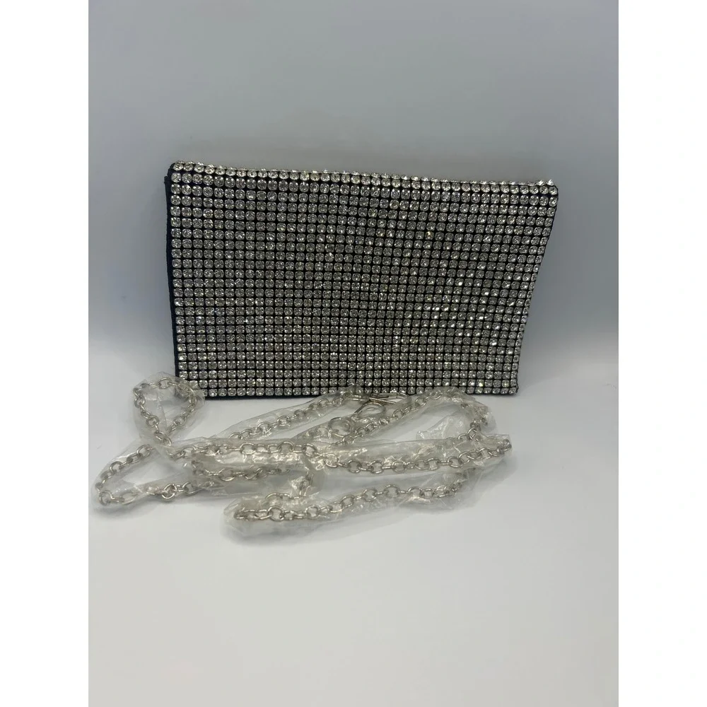 Amber Sceats Black Rhinestone Evening Clutch Bag with‎ Removable Chain Strap